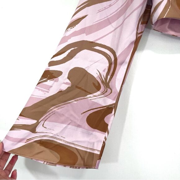 ASOS DESIGN Long Sleeve Cowl Front Pink Marble Crop Top US 6 - Picture 7 of 10